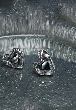 Heart Silver Earrings with Black Zirconium