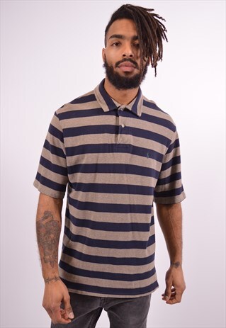 POLO RALPH LAUREN VINTAGE POLO SHIRT LARGE BLUE STRIPES 90S