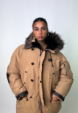 Beige Tan 90s Polo Jeans Ralph Lauren Puffer Jacket Coat