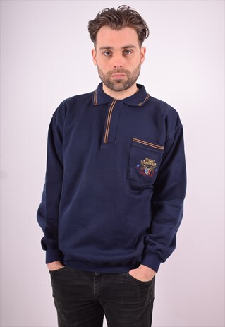 TRUSSARDI MENS VINTAGE SWEATSHIRT JUMPER LARGE BLUE 90'S