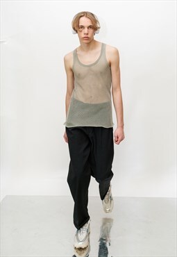 Vintage Y2K iconic sexy fishnet tank top in light khaki
