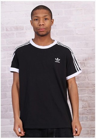 VINTAGE ADIDAS EMBROIDERED LOGO 3 STRIPE T-SHIRT BLACK