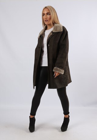 VINTAGE SHEEPSKIN SUEDE SHEARLING COAT SHORT UK 12 M (JJDL)