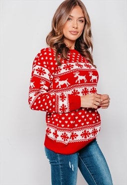 jyo Reindeer And Snowflake Knitted Christmas Jumper Red