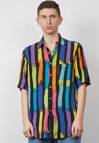 VINTAGE 80'S MULTICOLOUR STRIPE PRINT SHIRT