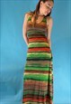 Vintage 1990s Green and Red Striped Backless Maxi Dress