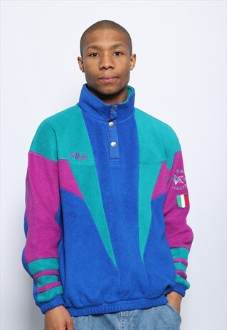 VINTAGE FILA SKI 1/4 BUTTON UP FLEECE BLUE PURPLE