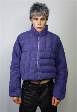 Cropped fleece jacket Asymmetric fluffy bomber box fit coat