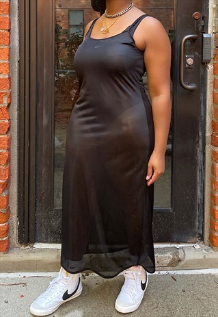 VINTAGE Y2K SHEER BLACK SLIP DRESS (M/L)