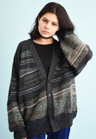 90'S RETRO OVERSIZED GRANDADS KNIT CARDIGAN