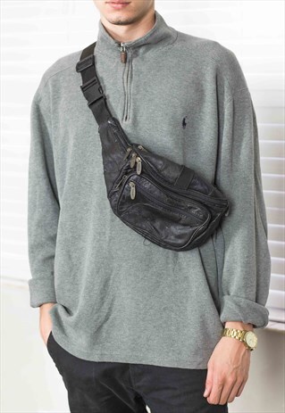 VINTAGE BLACK CROSS BODY BUM BAG 90S X 8.9