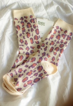 Purple Leopard Print Socks