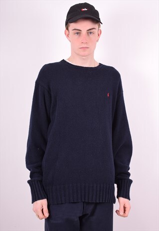 POLO RALPH LAUREN MENS VINTAGE JUMPER SWEATER LARGE BLUE 90'