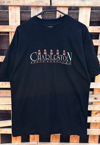 Vintage Hanes 1988 Charleston SC Black T-shirt large 