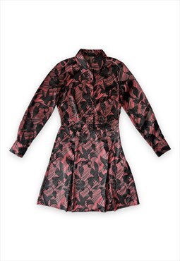 Satin look long sleeve mini dress pink black floral pattern
