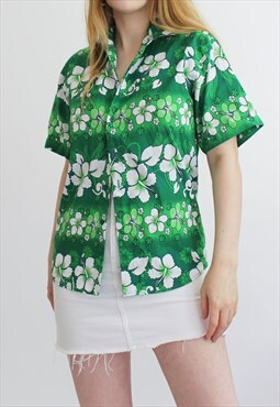 Vintage Y2K Green Floral Hawaiian Beach Shirt
