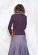 VINTAGE Y2K PURPLE KNIT CARDIGAN WITH FUR COLLAR