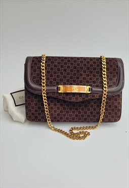 Vintage Gucci GG Monogram Brown Leather shoulder bag.