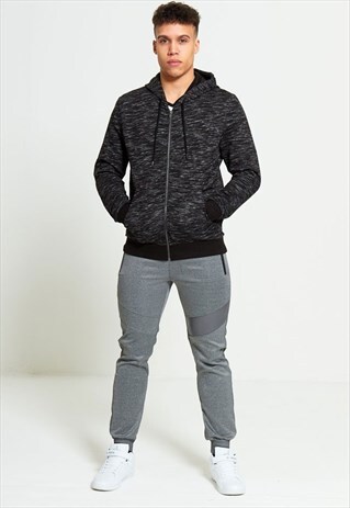 MENS GREY CONTRASTING PANEL JOGGING BOTTOMS