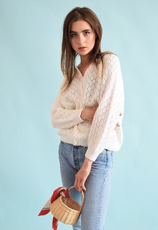 90'S RETRO KNIT NEUTRAL OVERSIZED FESTIVAL MOMS CARDIGAN TOP