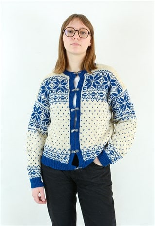 HANDMADE WOOL NORWEGIAN CARDIGAN SWEATER JACKET KNIT NORDIC