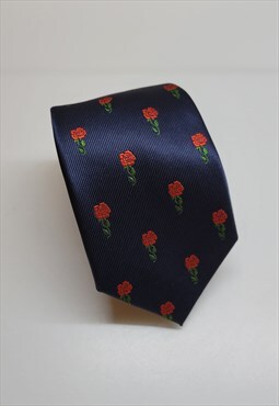 Red Rose Pattern Ties in Blue color