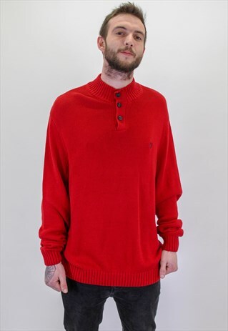 VINTAGE CHAPS BUTTON UP SWEATER IN RED XL