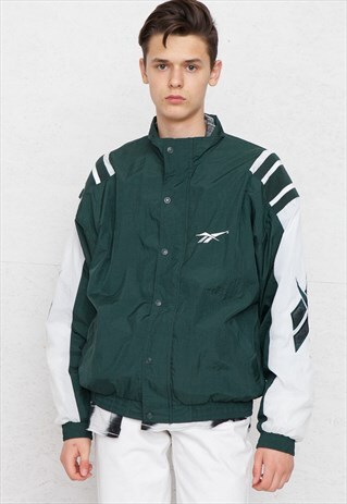 VINTAGE GREEN WHITE REEBOK JACKET