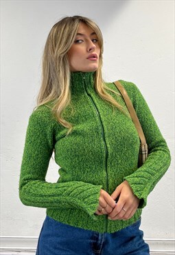 Vintage Green Knit Zip Cardigan