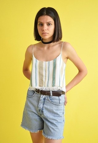 90'S STYLE MOD BOHO FESTIVAL STRIPED PATTERN PRINT CROP TOP