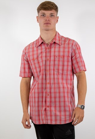 VINTAGE WRANGLER CHECK SHORT SLEEVED SHIRT IN RED MEDIUM