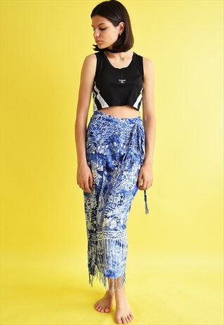 70'S RETRO BOHO FESTIVAL FLORAL BATIK MAXI SKIRT