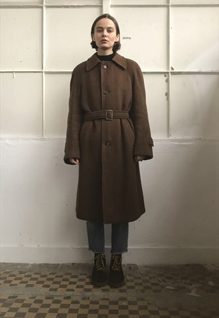 VINTAGE 80' BEAUTIFUL AMAZING UNISEX BROWN TWEED WOOL COAT