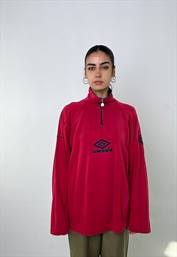Red 90s UMBRO Embroidered 1/4 Zip Sweatshirt