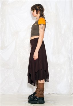 Vintage Y2K Midi Skirt in Brown Frilly Fairycore