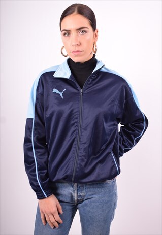 PUMA WOMENS VINTAGE TRACKSUIT TOP JACKET LARGE NAVY 90'S