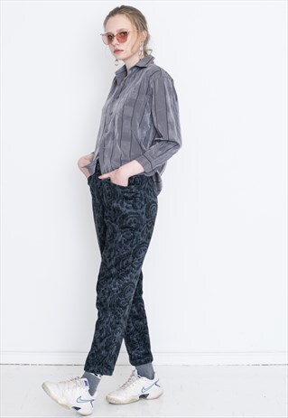 VINTAGE GREY STRIPED LONG SLEEVE RETRO SHIRT