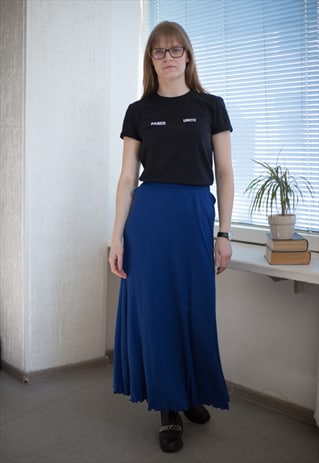 VINTAGE 80'S MAXI BLUE RIBBED ELASTIC SKIRT
