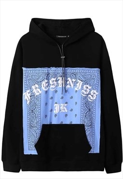Paisley hood retro patch top bandanna pullover in black