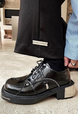 Metal heel shoes high fashion platform brogues in black