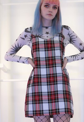DREAMING TARTAN CHECK SLIP DRESS IN WHITE AND RED