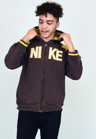 VINTAGE 90'S NIKE BROWN & YELLOW ZIP-UP HOODIE