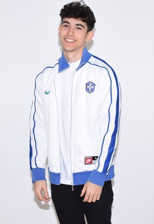 VINTAGE 90S WHITE BLUE NIKE SPORTS TRACKSUIT TOP JACKET
