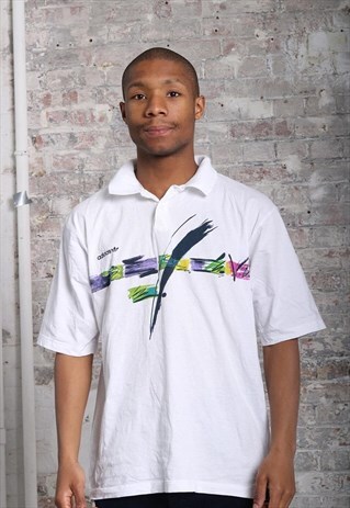 VINTAGE ADIDAS PATTERN LOGO POLO SHIRT WHITE