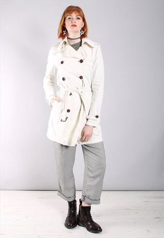 VINTAGE 90S RALPH LAUREN DENIM BELTED TRENCH COAT JACKET