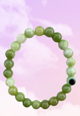 Green Dragons Vein Agate Evil Eye Beaded Gemstone Bracelet