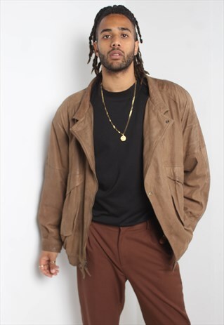 VINTAGE 1980'S LEATHER BOMBER JACKET BROWN