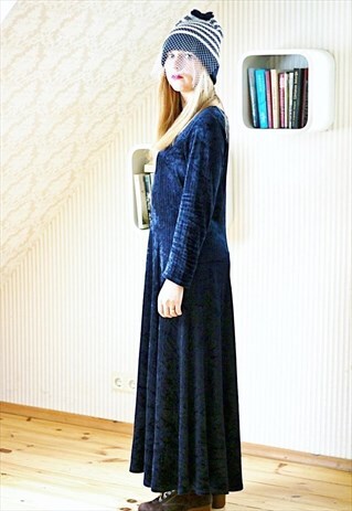 VINTAGE BLUE MAXI SUEDE DRESS