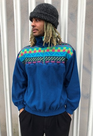 VINTAGE BRIGHT AZTEC GEOMETRIC FLEECE FESTIVAL SWEATSHIRT