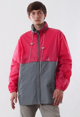 VINTAGE K-WAY WINDBREAKER RAINCOAT 90S PINK GREY